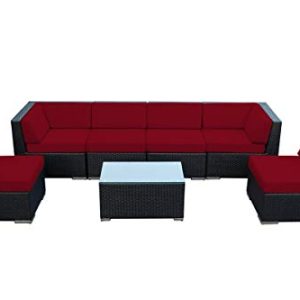 Ohana Collection Fully Assembled Outdoor Patio Wicker 7-Piece Sofa Furniture Set with Patio Cover