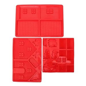 Gingerbread House Baking Tray for Christmas Desserts, Chocolate, Candy (Silicon, 3 Pieces)